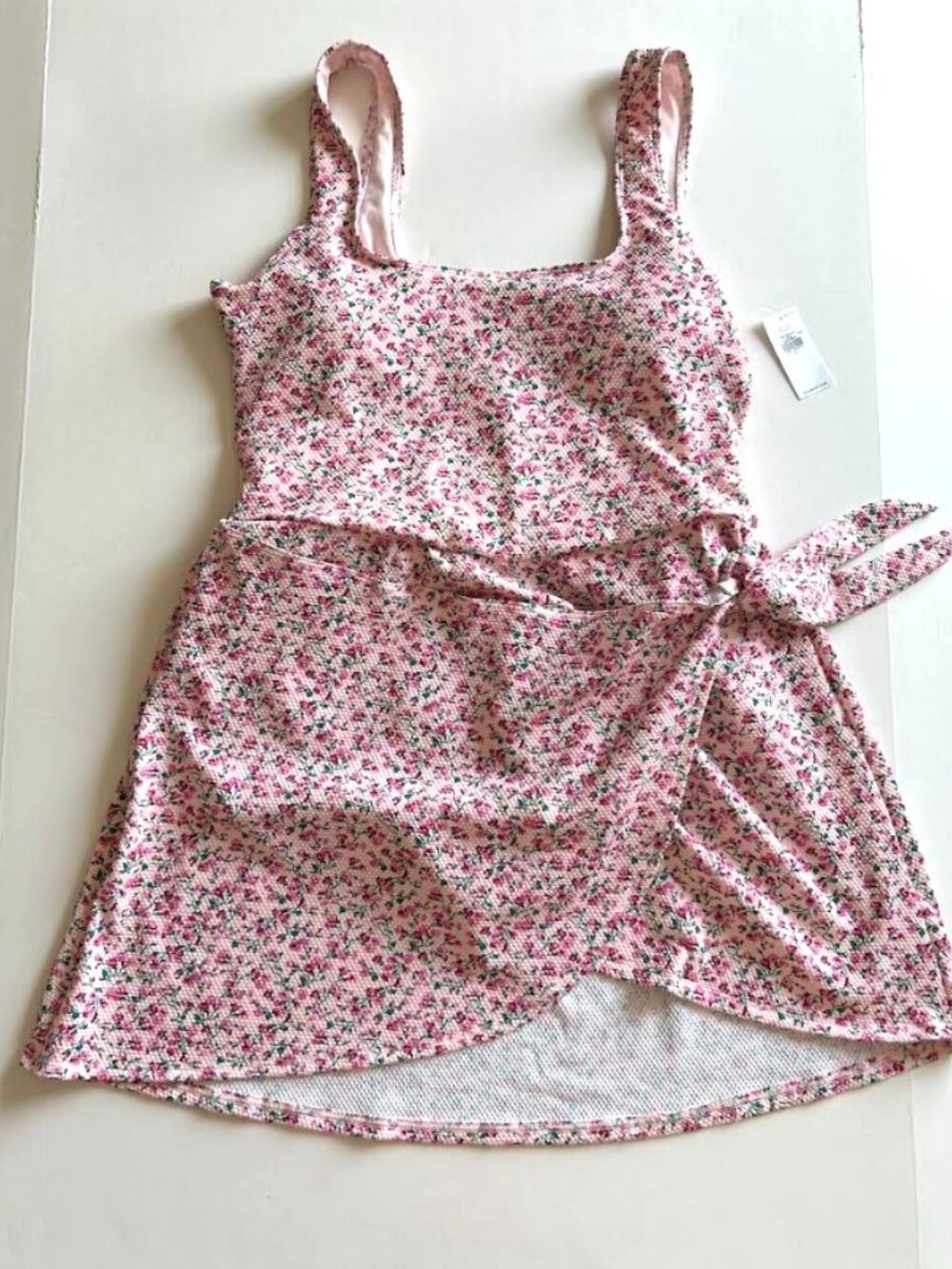 Old Navy Pique Side-Tie Swim Dress Pink Floral L - Picture 4 of 6